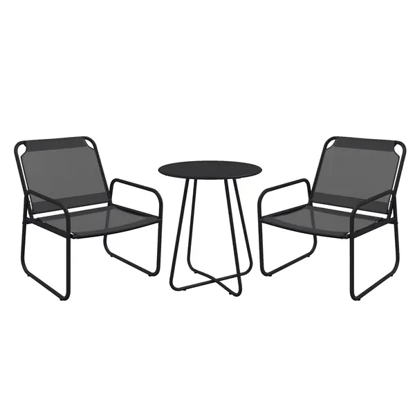 Outsunny Set de gradina 3 piese, salon de gradina, 2 scaune 1 masa rotunda, otel si tesatura mesh, gri | Aosom Romania