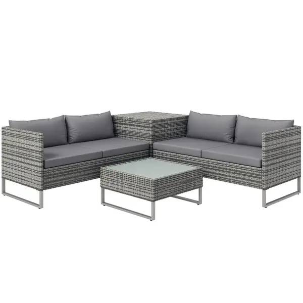 Outsunny Set de Gradina 4 Bucati cu 2 Canapele 2 Locuri, Masuta de Cafea si Masuta Inalta cu Lada, Set Masute si Scaune de Gradina