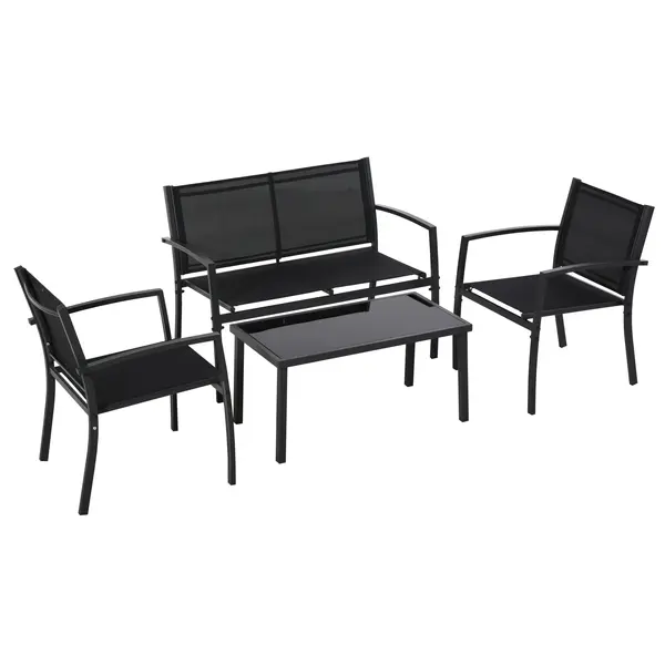 Outsunny Set de Gradina 4 bucati cu Masuta de cafea, 2 Scaune si o Panca in Metal, Negru | Aosom Romania