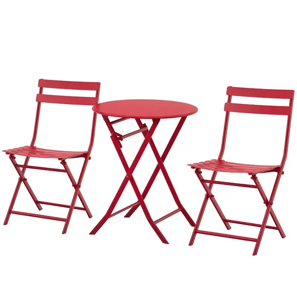 Outsunny Set de grădină bistro pliabil - masă rotundă Ø 60 cm cu 2 scaune pliabile - metal termolacat roșu | Aosom Romania