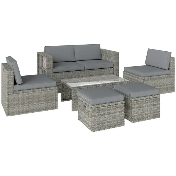 Outsunny Set de Grădină din Ratan 6 Locuri, Design Compact, Gri Închis | Aosom Romania