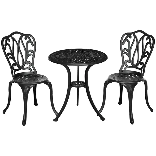 Outsunny Set de Grădină Exterior, Masă Rotundă și Scaune din Aluminiu, Masă de Bistrou cu Orificiu pentru Umbrelă, Mobilier pentru Terasă, Grădini, Verande, Balcoane, Lângă Piscină – Negru | Aosom Romania