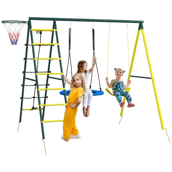 Outsunny Set de Leagan pentru Copii 4 in 1 cu Leagan cu Farfurie | Aosom Romania
