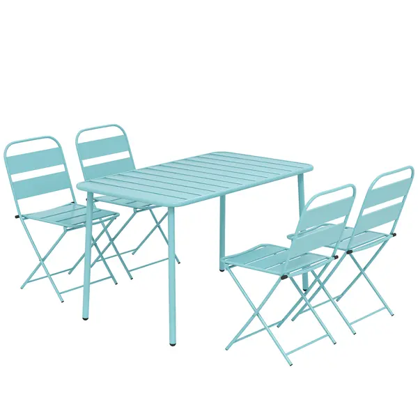 Outsunny Set de masă pentru exterior 5 piese, set de grădină pentru 4 persoane cu blat cu șipci și scaune pliante, Verde deschis | Aosom Romania