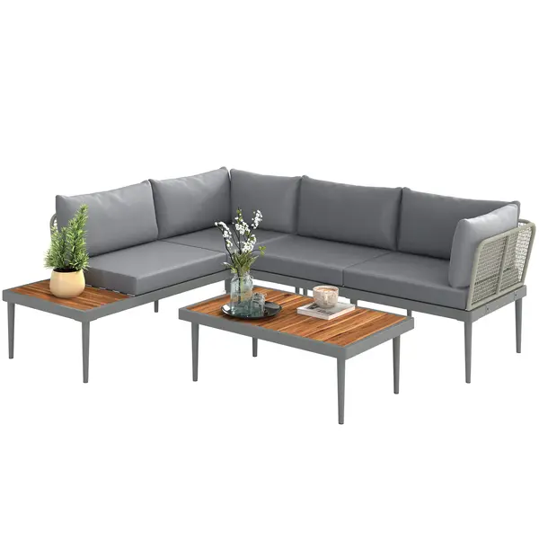 Outsunny Set de Mobilier de Grădină din 3 Piese cu 2 Canapele și Măsuță de Cafea, 184x75x71 cm, Gri | Aosom Romania