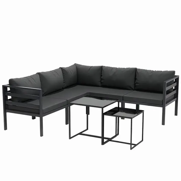 Outsunny Set de Mobilier de Gradina din 7 Piese cu Canapea de Colt, Masa de Cafea, Set de Mobilier Sectional, Gri | Aosom Romania