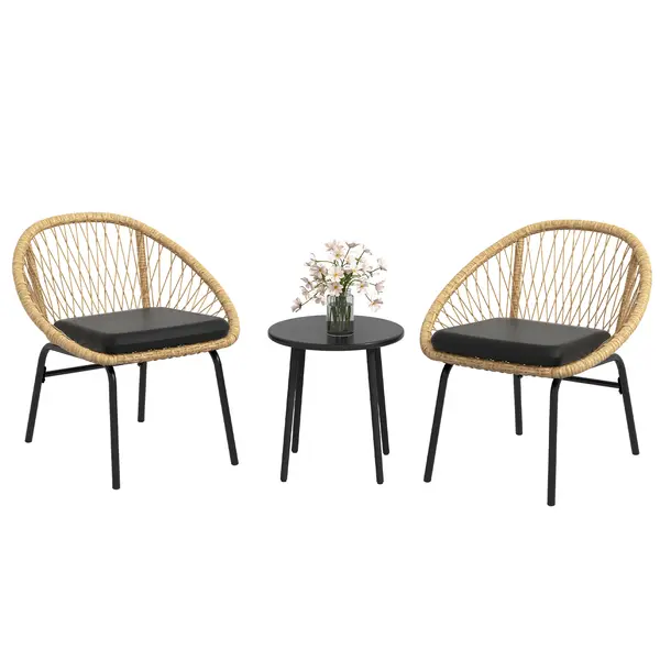 Outsunny Set de mobilier de grădină din răchită, set de mobilier de terasă, 2 scaune & masă, Galben | Aosom Romania