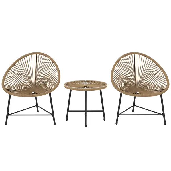 Outsunny Set din Ratan din 3 Piese cu Scaune și Măsuță de Cafea, 72x68x81 cm, Natural | Aosom Romania