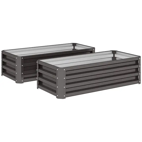 Outsunny Set jardiniere metalice 2 buc., Fund deschis, Pentru grădină și balcon, 110x50x30cm, Gri închis | Aosom Romania