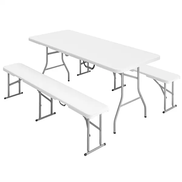 Outsunny Set Masă de Camping Pliabilă cu 2 Scaune, 180x74x74 cm, Alb | Aosom Romania