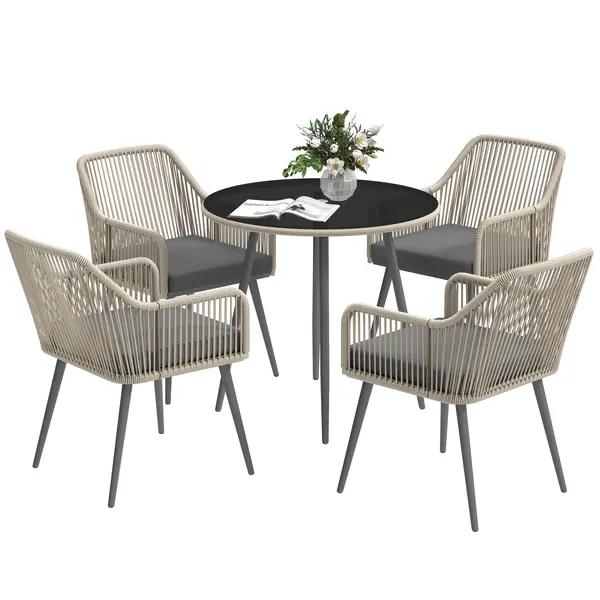 Outsunny Set Mobilier de Grădină cu Masă Rotundă și 4 Scaune, 54x65x80 cm, Maro Deschis | Aosom Romania