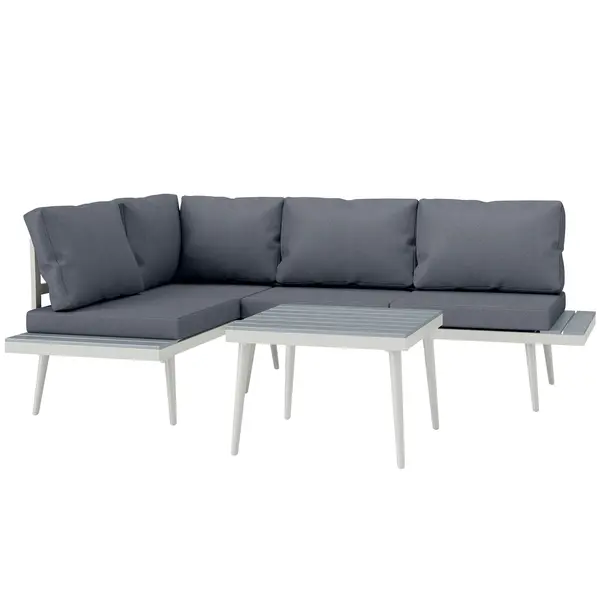 Outsunny Set Mobilier de Grădină din 3 Piese cu 2 Canapele cu Spătar Reglabil în 5 Poziții și Măsuță, 139x63x65 cm, Gri | Aosom Romania