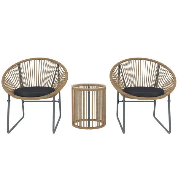 Outsunny Set Mobilier din 3 Piese din Ratan pentru Grădină cu Scaune și Măsuță de Cafea, 72x73x77 cm, Natural | Aosom Romania