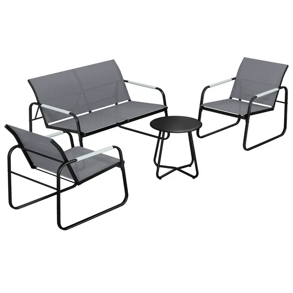 Outsunny Set mobilier grădină pentru 4 persoane, lounge respirant cu canapea 2 locuri, 2 fotolii, design tip sfoară, masă rotundă, picioare reglabile | Aosom Romania