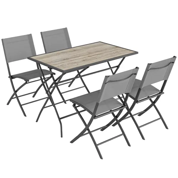 Outsunny Set mobilier grădină pliabil 5 piese masă cu 4 scaune respirabile aspect lemn economisitor de spațiu | Aosom Romania