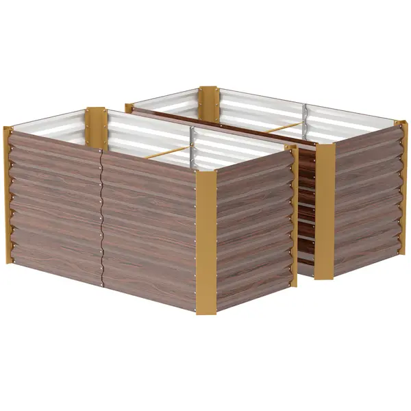 Outsunny Set paturi înălțate 2 buc., jardiniere, extra adânci, metal, 120 x 60 x 60 cm Maro | Aosom Romania