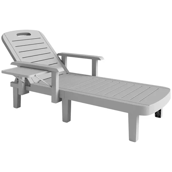 Outsunny Șezlong cu Spătar Reglabil în 5 Poziții, Măsuță și Brațe Ergonomice, 79x158x88 cm, Gri | Aosom Romania