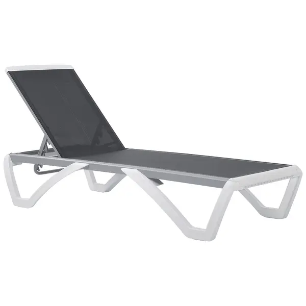 Outsunny Sezlong de Grădină cu Spătar Reglabil pe 5 Niveluri și Roți, Aluminiu și Textilena, Gri și Alb, 195x67.5x33 cm | Aosom Romania
