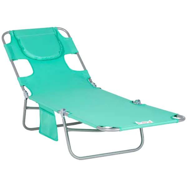 Outsunny Șezlong de grădină, fotoliu cu orificiu pentru față căptușit, saltea de masaj pentru exterior, buzunar lateral, material textil, metal, Grün | Aosom Romania