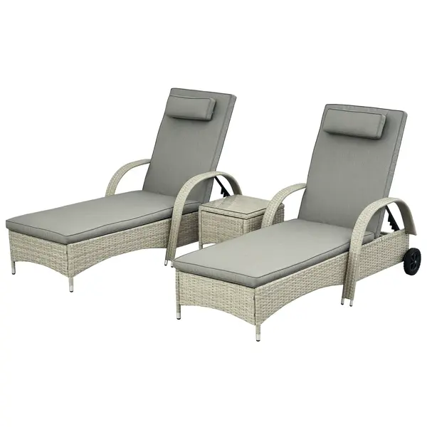 Outsunny Șezlong de grădină masă 3 piese Set de mobilier din Poliratan+Metal Gri | Aosom Romania
