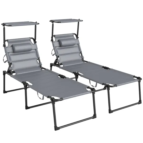 Outsunny Sezlong Pliabil pentru Exterior cu Parasolar Reglabil, Sezlong Confortabil cu Capitonaj cu Uscare Rapida si Tetiera | Aosom Romania