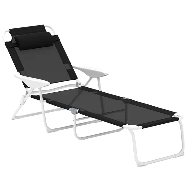 Outsunny Șezlong pliabil pentru grădină cu pernă, scaun cu spătar reglabil în 4 poziții până la 120 kg Negru | Aosom Romania