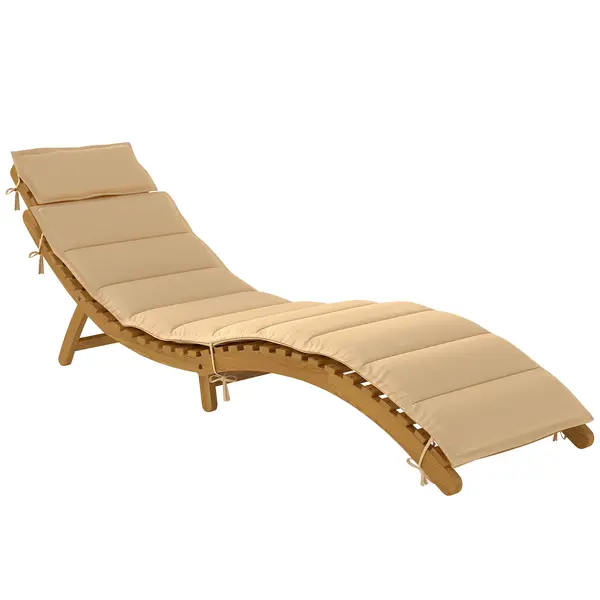Outsunny Șezlong pliabil rezistent la intemperii din lemn cu tapițerie, suport pentru cap și mâner de transport 183 x 54 x 63 cm, Bej | Aosom Romania