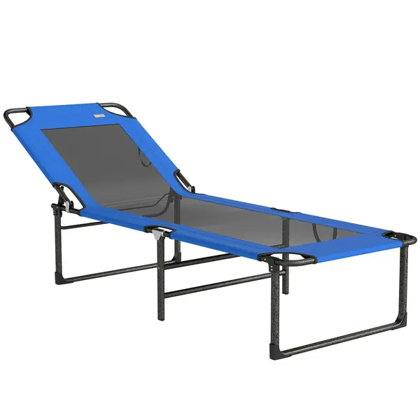 Outsunny Șezlong Pliabil, Spătar Reglabil pe 4 Poziții, Mânere pentru Transport, Culoare Albastru | Aosom Romania
