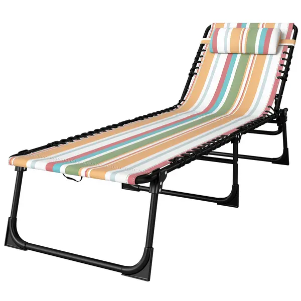 Outsunny Șezlong, Șezlong de grădină pliabil, Șezlong pliabil, Spătar în 4 trepte, Oțel, Material plasă, 189 x 58 x 30 cm, Multicolor | Aosom Romania