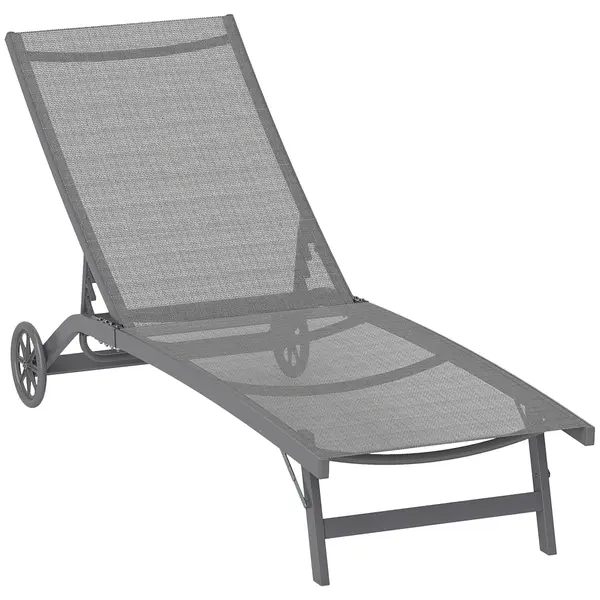Outsunny Șezlong, spătar reglabil în 5 poziții, țesătură ventilată, cadru din aluminiu, Gri închis, 195 x 66 x 34 cm | Aosom Romania