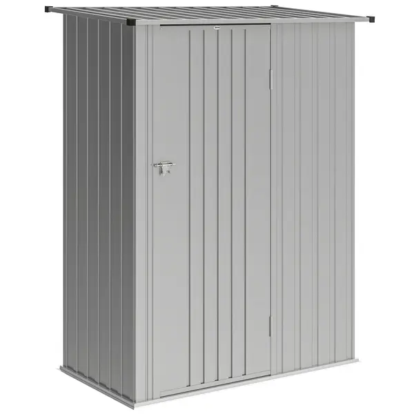 Outsunny Șopron de Grădină 1,07m² din Oțel Galvanizat, Depozit pentru Unelte cu Ușă Blocabilă și Acoperiș Înclinat, 142x86x189 cm, Argintiu | Aosom Romania