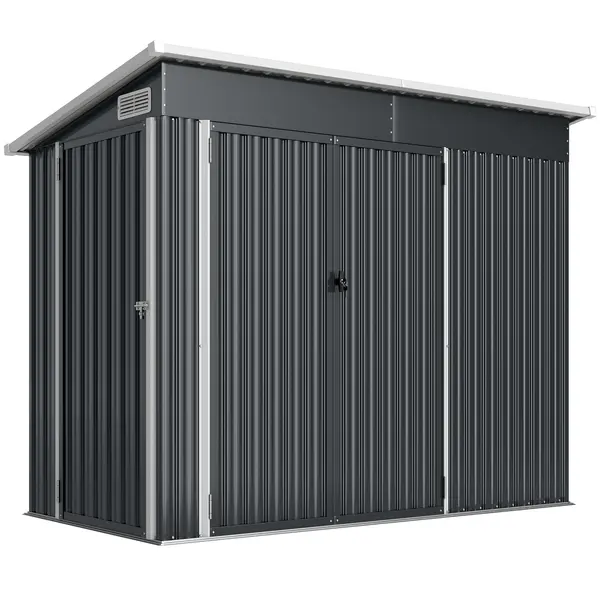 Outsunny Șopron de Grădină 2.68m² din Oțel Galvanizat cu 3 Uși Blocabile, Șopron cu Guri de Aerisire, Acoperiș Înclinat și Mănuși, Depozitare Unelte, 234x132x185 cm, Gri Închis | Aosom Romania