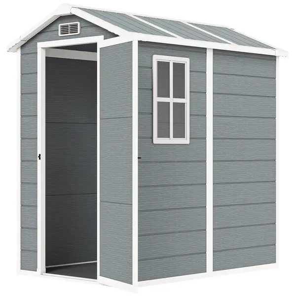 Outsunny Șopron de Grădină din PP cu Podea, Ușă cu Încuietoare și Acoperiș Înclinat, 131x186x198 cm, Gri | Aosom Romania