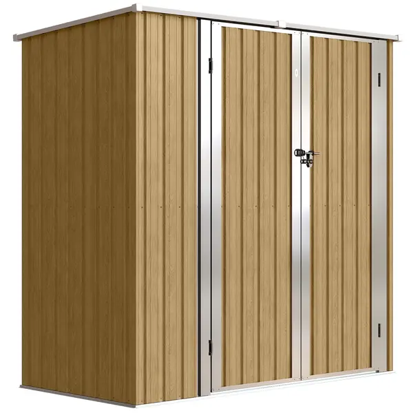 Outsunny Șopron metalic de grădină exterior 1,37 m² 163x89x163 cm cu acoperiș înclinat, uși cu zăvor și mănuși maro | Aosom Romania