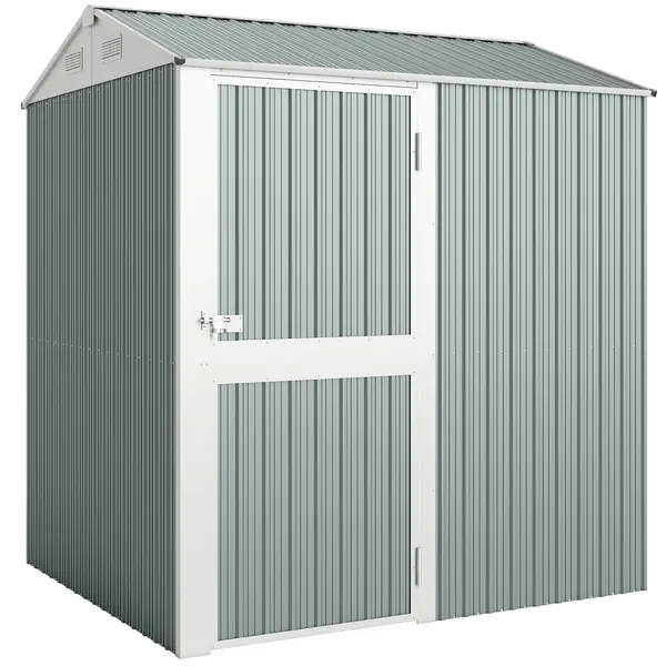Outsunny Șopron metalic pentru unelte 3,5 m², șopron înalt încuiabil cu acoperiș în două ape, ventilații, mănuși, 209 x 177 x 236 cm | Aosom Romania