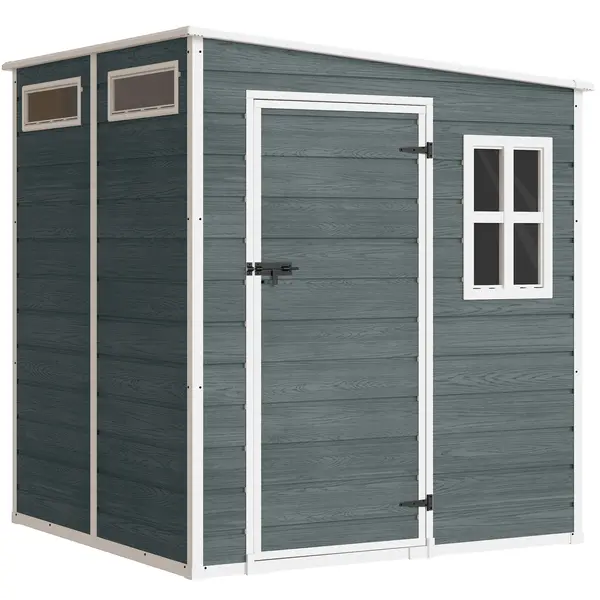 Outsunny Șopron pentru unelte 2,89 m², aspect lemn, 3 ferestre, ventilație, podea, încuietoare, mănuși, 182 x 182 x 196 cm | Aosom Romania