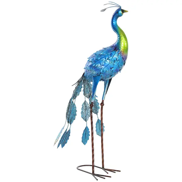 Outsunny Statuie de paun de grădină decorație grădină exterioară din metal rezistentă la elemente 40 x 43 x 83 cm multicolor | Aosom Romania