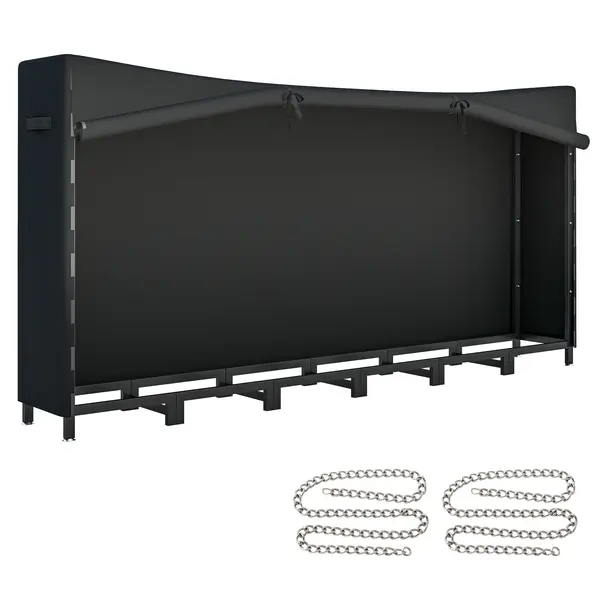 Outsunny Suport de Lemne pentru Exterior din Oțel, cu Acoperire Impermeabilă Oxford 600D, Structură Reglabilă și Lanțuri Metalice, Suport de Lemne Ridicat, 0.8m³, 235x31x116 cm, Negru | Aosom Romania