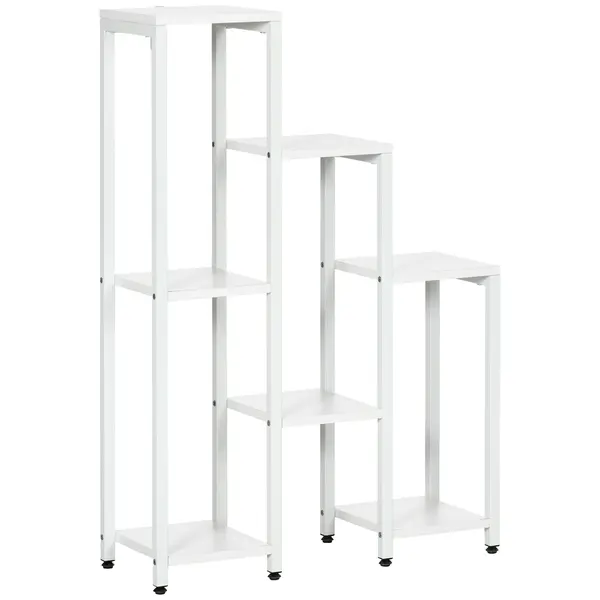 Outsunny Suport pentru flori, suport plante, 7 niveluri, pentru interior și exterior, oțel, alb, 65 x 23 x 94,5cm | Aosom Romania