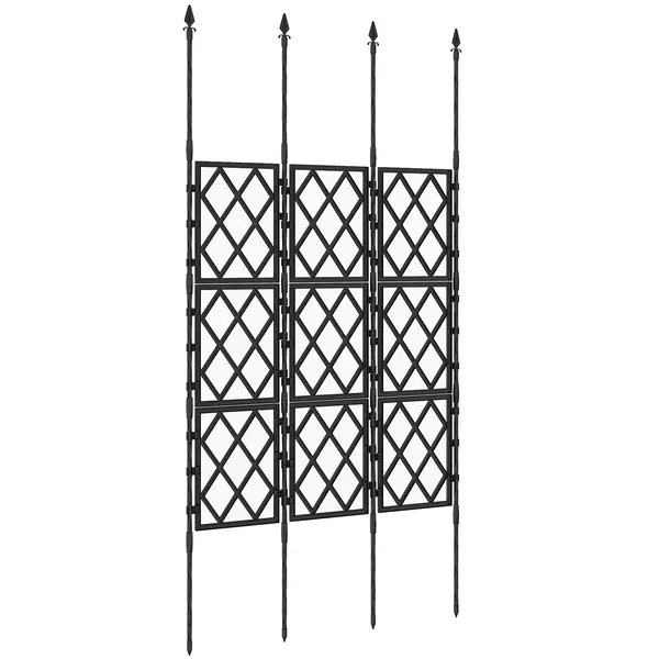 Outsunny Suport pentru Plante Cățărătoare Înalt Pliabil, Grilaj pentru Cățărătoare din Grădină din Oțel cu Decorațiuni, pentru Roșii, Flori, Mazăre, Legume, Montaj DIY, 85x197 cm, Negru | Aosom Romania