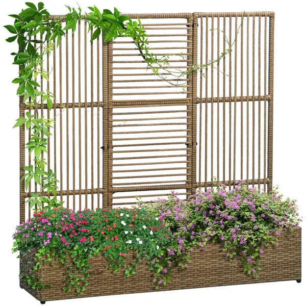 Outsunny Suport pentru plante cu treiis, coș rectangular inferior din rășină împletită și oțel dim. 103L x 29l x 103Î cm | Aosom Romania