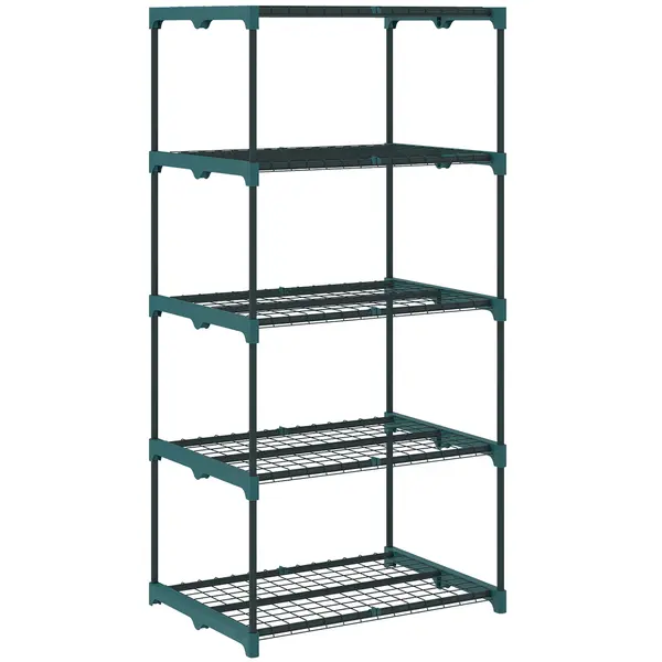 Outsunny Suport pentru Plante Vertical cu 5 Niveluri din Oțel și Plastic, Suport Ghivece pentru Interior și Exterior Grădină Balcon, 67x49x138 cm, Verde Închis | Aosom Romania