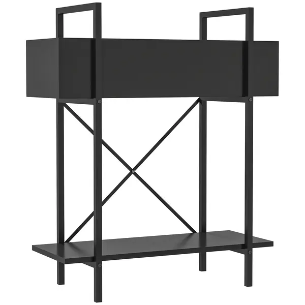 Outsunny Suport plante interior 2 niveluri, suport pentru plante cu orificii de drenaj, tavă superioară, metal, 60 x 25 x 70 cm negru | Aosom Romania
