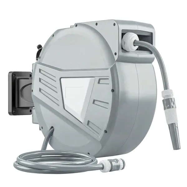 Outsunny Tambur Furtun pentru Udat Montat pe Perete 20+1,6m x Ø 15mm, Tambur Furtun Retractabil Automat Pivotant la 180°, Gri | Aosom Romania