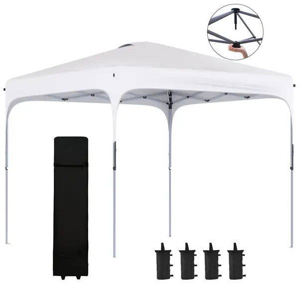 Outsunny Tonelă de grădină 2,5 x 2,5 m barnum pliabil Pop-up înălțime reglabilă pe 4 nivele material Oxford anti UV50+ cadru din oțel sac de transport inclus alb | Aosom Romania