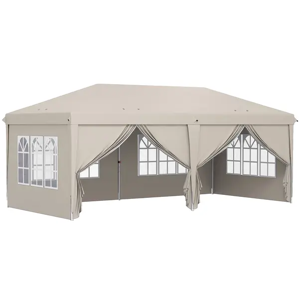 Outsunny Tonelă de grădină exterioară 6x3 m tonelă pliabilă cu panouri anti-UV înălțime reglabilă cu sac de transport bej | Aosom Romania