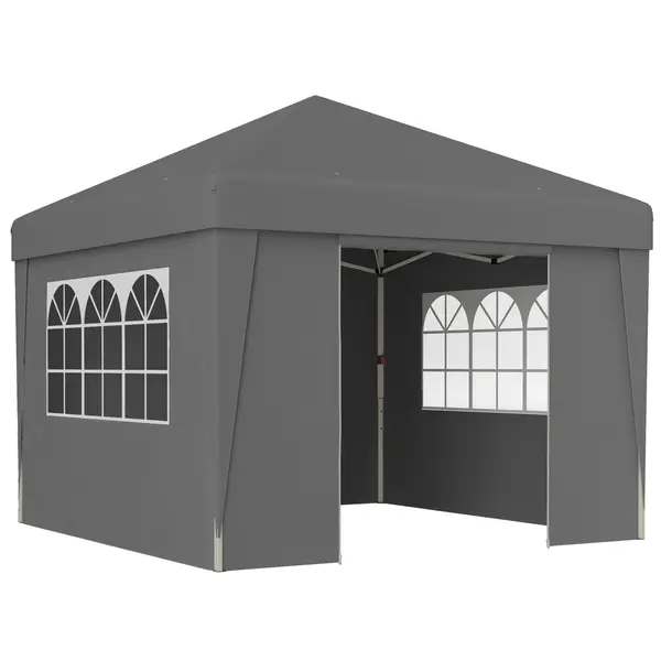 Outsunny Tonelă de grădină pliabilă 3 x 3 x 2,75 m anti-UV 30 + cu ferestre + pereți laterali + sac de transport gri închis | Aosom Romania