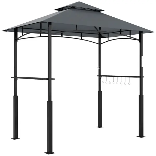 Outsunny Tonelă de grătar cu două niveluri copertină pentru grădină cu lumină LED 240 x 150 x 250 cm gri închis | Aosom Romania