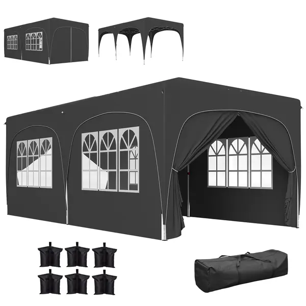 Outsunny Tonelă pliabilă 3 x 6 m Pop-Up, UPF50+ Înălțime reglabilă, cu sac de transport și saci de nisip, gri închis | Aosom Romania