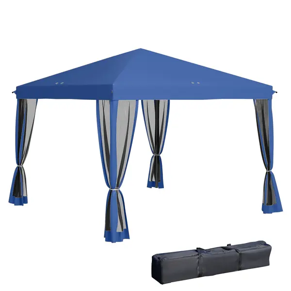 Outsunny Tonelă pop-up Barnum Pliant Style Colonial 3 x 3 m 4 plase de țânțari + Geantă de Transport albastru | Aosom Romania